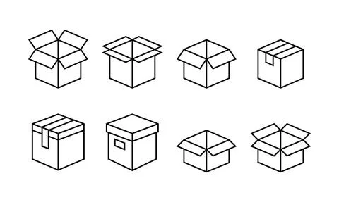 Outlined icon set of opened box. Stockillustratie