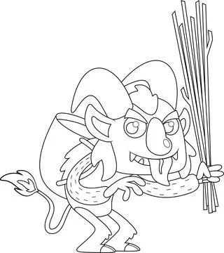 Outlined Krampus Or Christmas Devil Cartoon Character Illustrazione stock