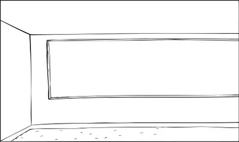 Outlined Large Window in Room Stock Illustration