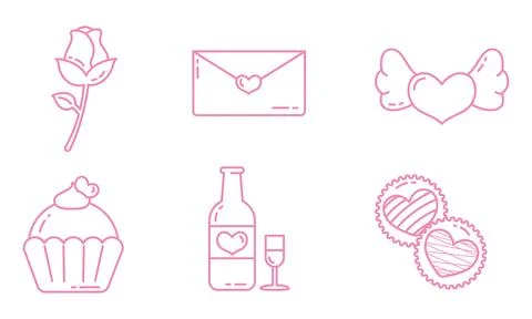 Outlined love celebration set. Vector Ilustração Stock