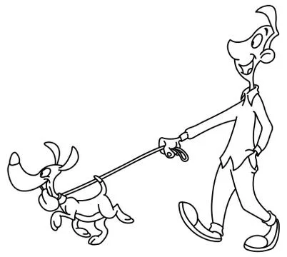 Outlined man walking dog Illustrazione stock