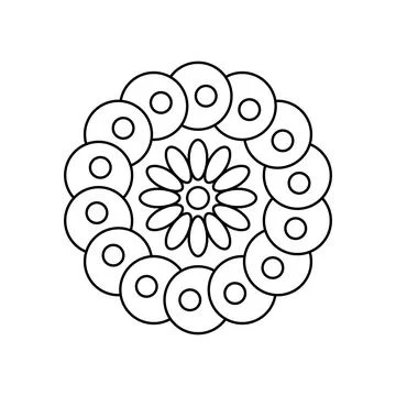 Outlined Mandala Flower Circle Design Isolated on White Background Stock-Illustration