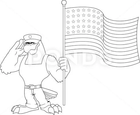 A man gives a salute to the national flag. Coloring page for kids. 34915966  Vector Art at Vecteezy