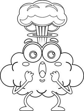 Outlined Mind Blown Brain Cartoon Character With Exploding 스톡 일러스트