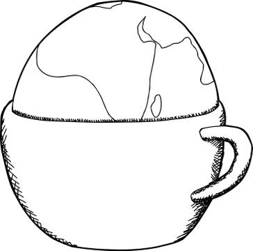 Outlined mug with globe Stock Illustration