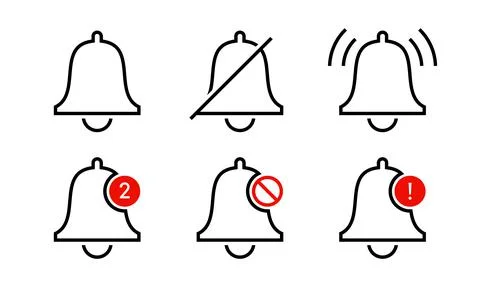 Outlined notification bell icon set. Stock Illustration