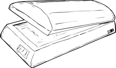 Outlined Open Flatbed Scanner Stock Illustration