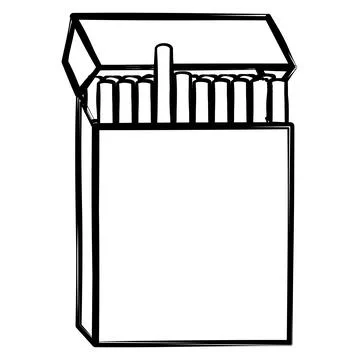 Outlined open full pack with cigarettes in sketch style isolated on white. Stock Illustration