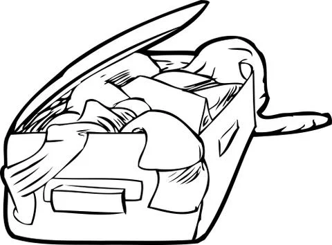 Outlined Packed Suitcase Stock Illustration