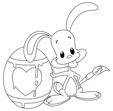 Outlined painter bunny Stock Illustration