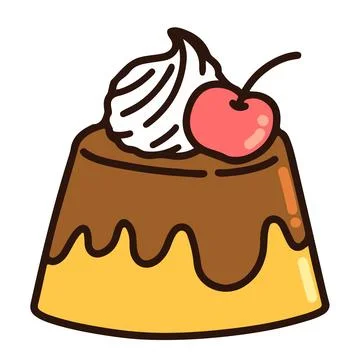 Outlined pudding with whipped cream and a cherry on top Stock Illustration