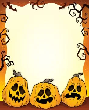 Outlined pumpkins Halloween frame - eps10 vector illustration. Stock Illustration