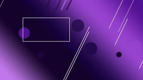 Outlined rectangle frames and scattered circles sit on a deep purple gradie.. Stock Illustration