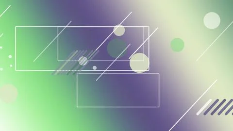 Outlined rectangles and circles float over a soft purple-green gradient wit.. Stock Illustration