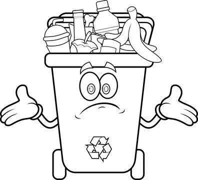 Outlined Recycle Trash Bin Cartoon Character Full With Garbage And Open Arms Stock Illustration