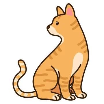 Outlined Red tabby cat sitting looking sideways Stock Illustration