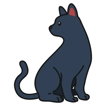 Outlined Russian Blue cat sitting looking sideways Stock Illustration