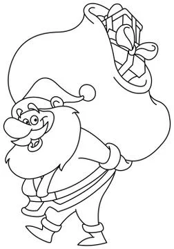 Outlined Santa with sack Stock Illustration