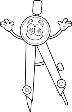 Outlined School Drawing Compass Cartoon Character With Open Arms Stock Illustration