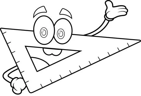 Outlined School Ruler Triangle Cartoon Character Waving For Greeting Stock Illustration