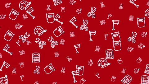 Outlined school supplies on red background suitable for education, backtoschool, Stock Footage 325023663