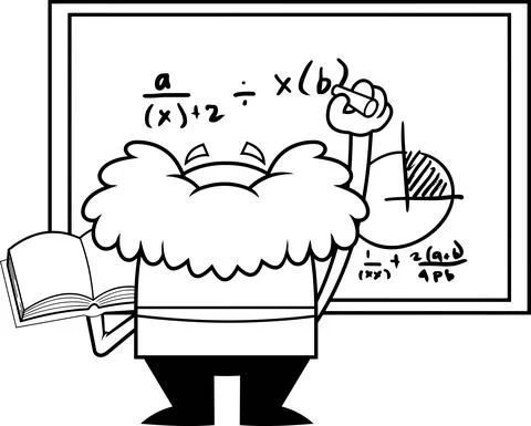 Outlined Science Professor With A Textbook Writes Complex Formulas On Chalkboard Stock Illustration