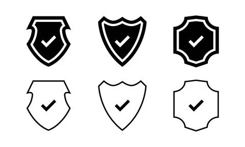 Outlined Shield Check Icons for Security and Verification Stock-Illustration