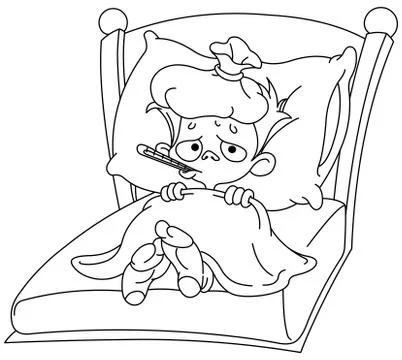 Outlined sick kid Illustrazione stock