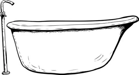 Outlined side view on bath tub Stock Illustration