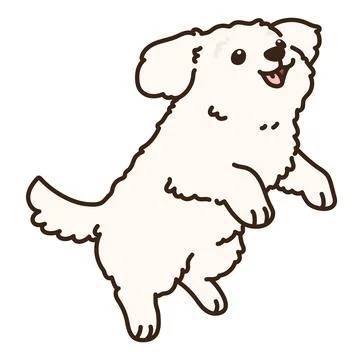 Outlined simple and adorable white Maltese dog jumping illustration Stock Illustration
