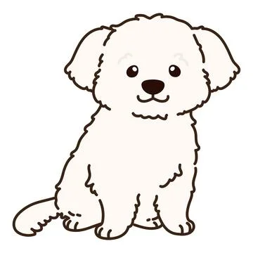 Outlined simple and adorable white Maltese dog sitting illustration Stock Illustration