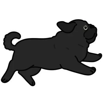 Outlined simple and cute black pug jumping Stock Illustration