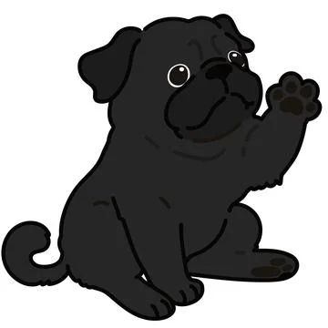 Outlined simple and cute black pug sitting and waving hand Stock Illustration