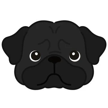 Outlined simple and cute black pug face Stock Illustration