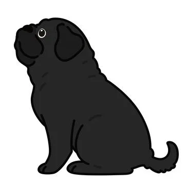 Outlined simple and cute black pug sitting in side view Stock Illustration