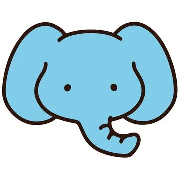Outlined simple and cute blue elephant face Stock-Illustration