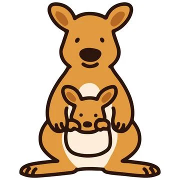 Outlined simple and cute kangaroo mother and kangaroo baby Stock Illustration