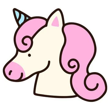 Outlined simple and cute pink unicorn head Stock Illustration