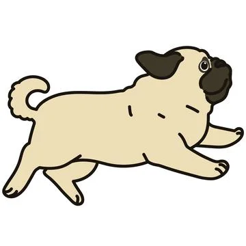 Outlined simple and cute pug jumping Stock Illustration