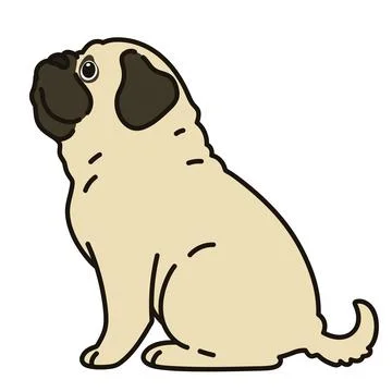 Outlined simple and cute pug sitting in side view Stock Illustration