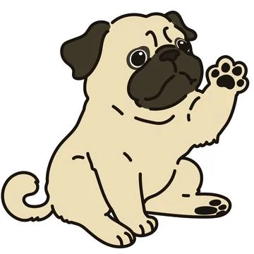Outlined simple and cute pug sitting and waving hand Stock Illustration