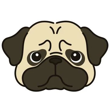 Outlined simple and cute pug face Stock Illustration