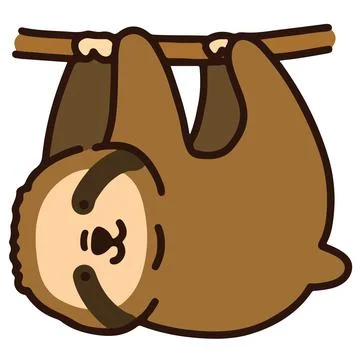Outlined simple and cute sloth hanging from a tree Stock Illustration