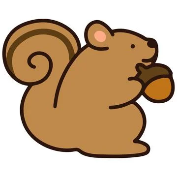 Outlined simple and cute squirrel holding acorn Stock Illustration