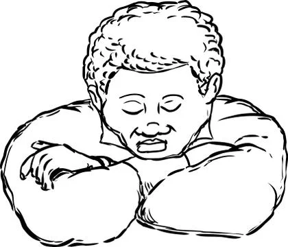 Outlined sleeping man resting on arms Stock Illustration