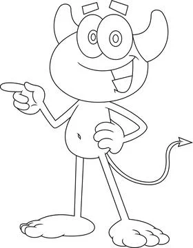 Outlined Smiling Little Devil Cartoon Character Pointing Stockillustratie