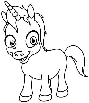 Outlined smiling unicorn Stock Illustration