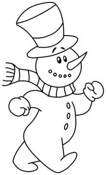 Outlined snowman walking Stock Illustration
