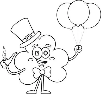 Outlined St. Patrick's Clover Leaf Cartoon Character Stock Illustration