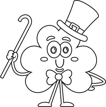 Outlined St. Patrick's Clover Leaf Cartoon Character Stock Illustration